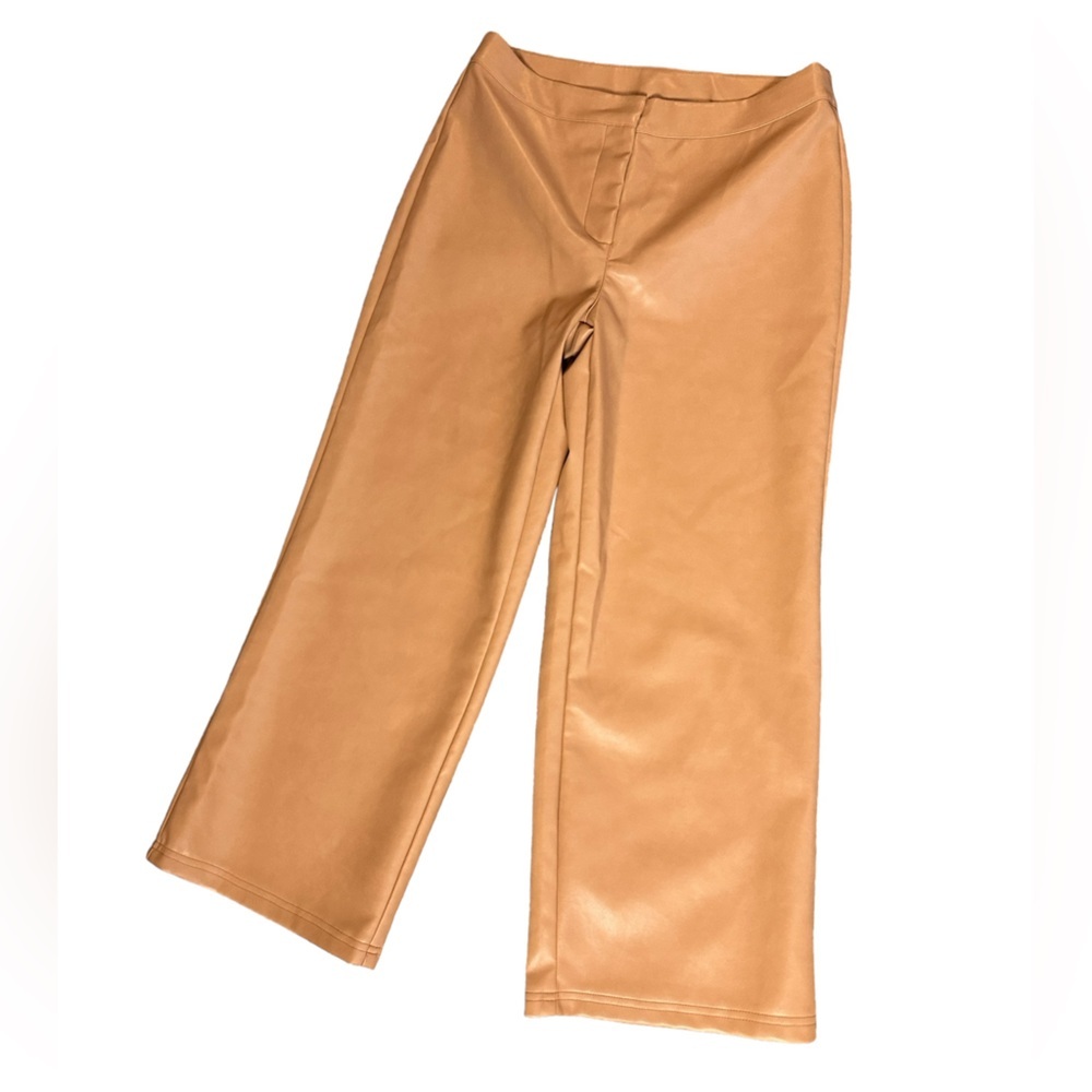 BAGATELLE Collection Womens Camel Faux Leather Wide Leg Cropped Pants Size L NWT
